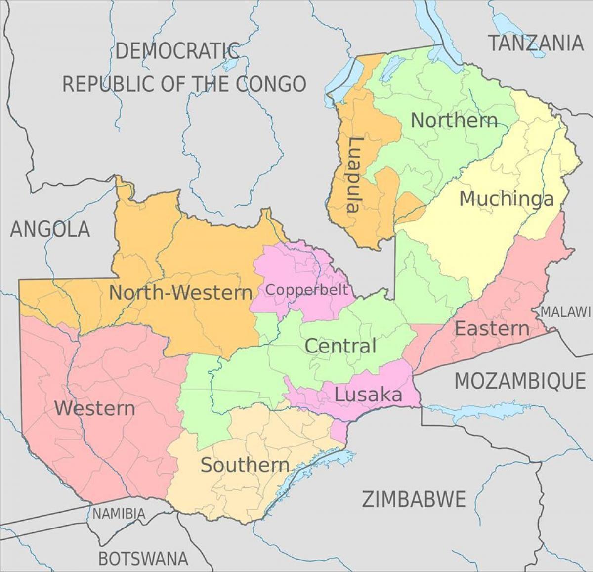 Замбийские mapę z prowincjami