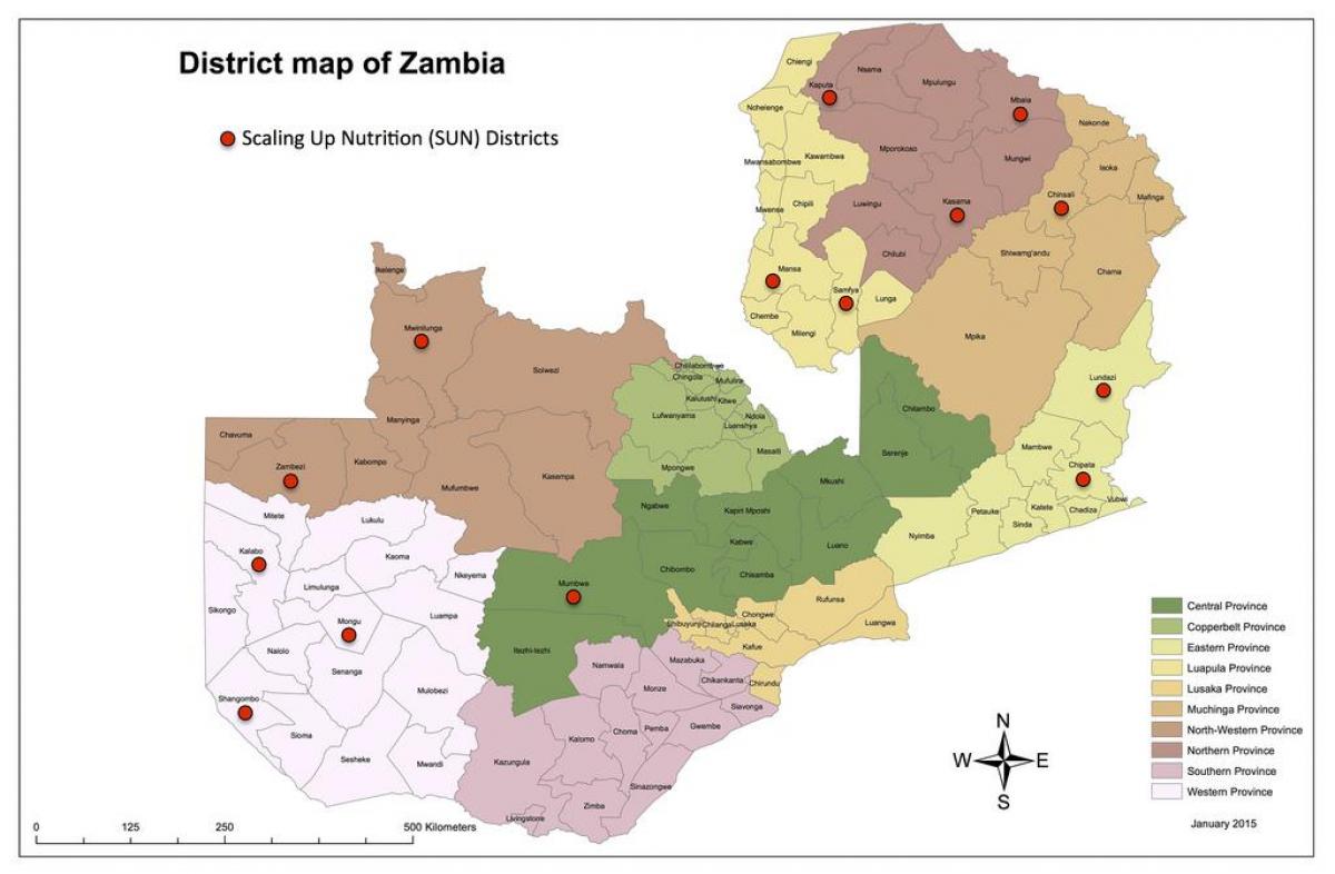 Zambia obszarów zaktualizowaną mapę