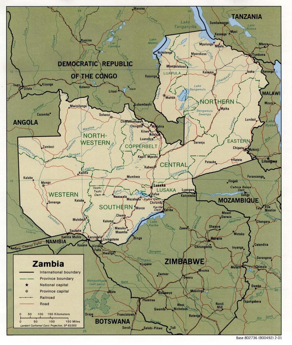 Zambia cech fizycznych mapie