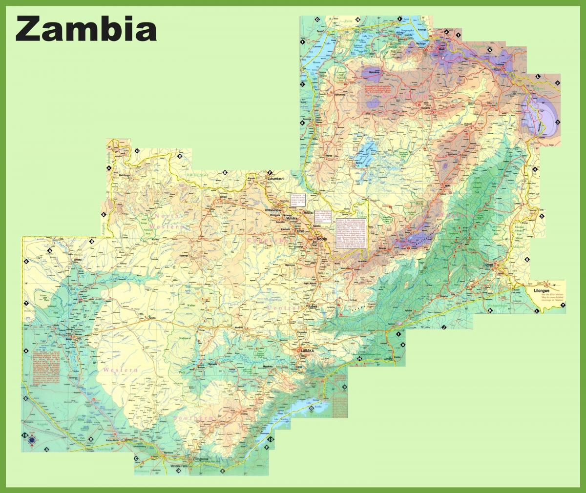 mapa Zambii z podaniem wszystkich miast