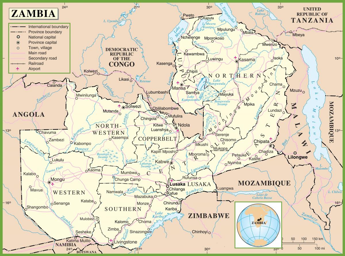 Mapa politycznych Zambia