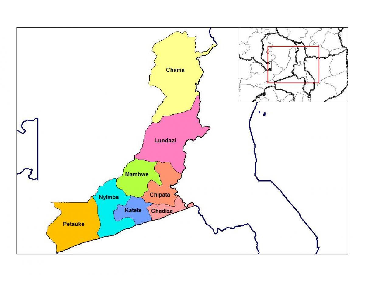 mapa Wschodniej prowincji Zambii 