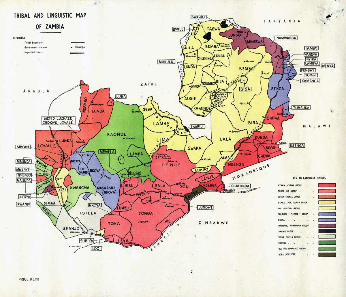 Mapa Замбийских plemion