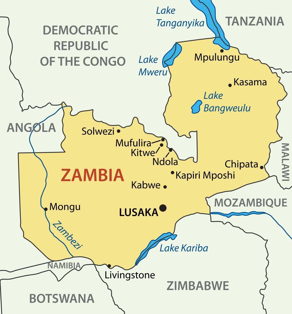 Mapa Zambia, китве 