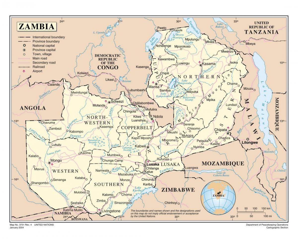 Zambia mapie turystycznej